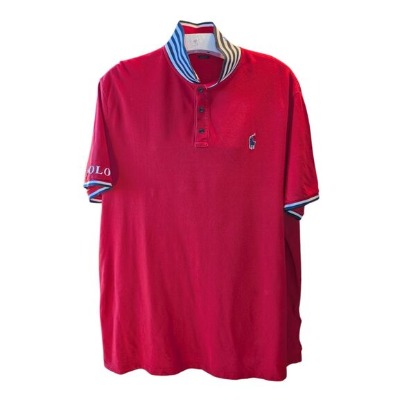 Polo Ralph Lauren Classics Red Black White Shirt Rubber Logo XXL Sleeve Spellout - Picture 1 of 11